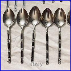 Vintage Oneida Community Madrid Stainless 45 Pcs- 9 Place Settings Black Accent