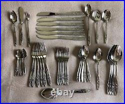 Vintage Oneida Community My Rose Pattern Stainless Flatware 42 Pieces