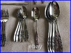 Vintage Oneida Community My Rose Pattern Stainless Flatware 42 Pieces