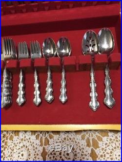 Vintage Oneida Deluxe Stainless Flatware MOZART 62 Pcs Set withChest