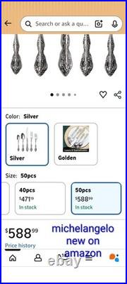 Vintage Oneida Michelangelo Cube Stainless Steel 52 Pieces Flatware