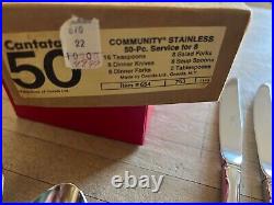 Vtg ONEIDA STAINLESS CANTATA GLOSSY 51 PC SET (for 8) Flatware VG++++ withBox