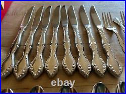 Vtg ONEIDA STAINLESS CANTATA GLOSSY 51 PC SET (for 8) Flatware VG++++ withBox