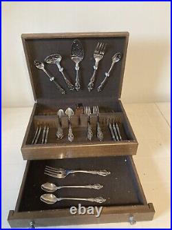 Vtg Oneida MONTE CARLO Deluxe Stainless Flatware 37 Pc Plus Wooden Box W Drawer