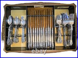 Vtg Oneida Rembrandt Cube Stainless Flatware Set Of 74 In Original Tray