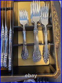 Vtg Oneida Rembrandt Cube Stainless Flatware Set Of 74 In Original Tray