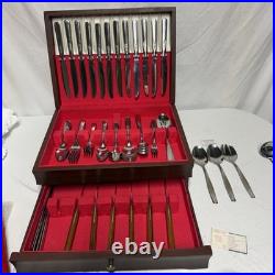 Vtg Oneida Thor FLUTED ROSE Stainless Steel Flatware 79 Pc+ Case & More! Read