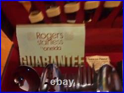 Wm A Rogers Premier by Oneida ROSES Stainless Flatware 55 Pieces WithCase Mint